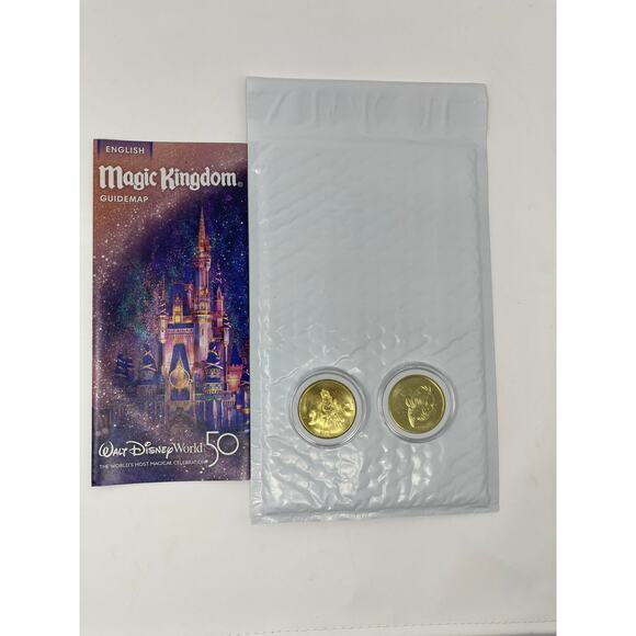 DISNEY 50th Anniversary Gold Medallion Coins Sebastian Flounder and 50th MAP - Picture 1 of 3